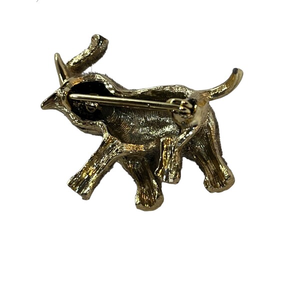 Flocked Grey Elephant Brooch Pin Gold Tone 1.5" Enamel Vintage Jewelry - Picture 9 of 12